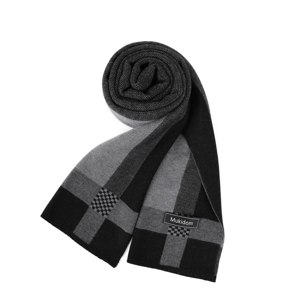 7549 Winter Scarf , Merino Wool Black and Grey Scarf Thick Warm Soft